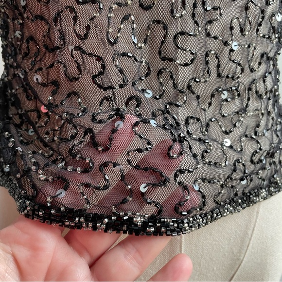 SOLD Vintage 90s/Y2K Beaded Sequin Sheer Mesh Open Back Tie Halter Top - Picture 6 of 7